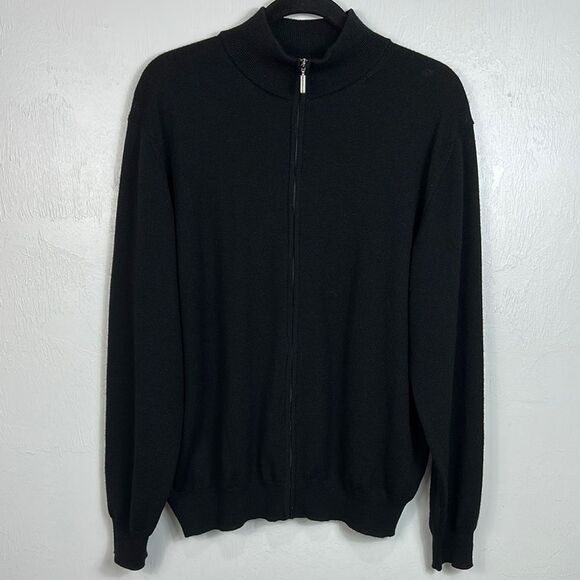 Brunella Gori Men's Merino Wool Black Full-Zip Cardigan Sweater Size L - Picture 2 of 10